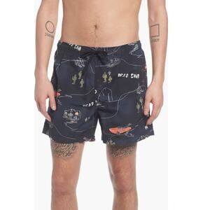 WESC Zack Roadtrip Swim Trunks In Dead End Night 5" Men's Large Preppy L